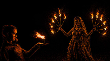 Eventails et mains de Feu